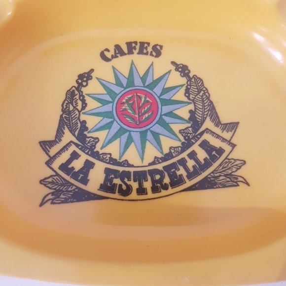 Vintage Cafes La Estrella Ashtray Efmen Spain Gijon Hard Plastic RARE Bright Yel - Picture 5 of 7
